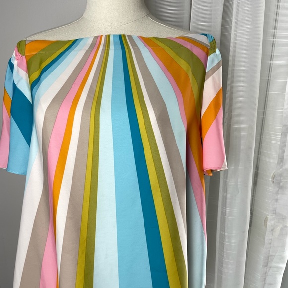 Trina Turk Loveable Off the Shoulder Multicolor Bright Striped Summer Top Small - Picture 13 of 15